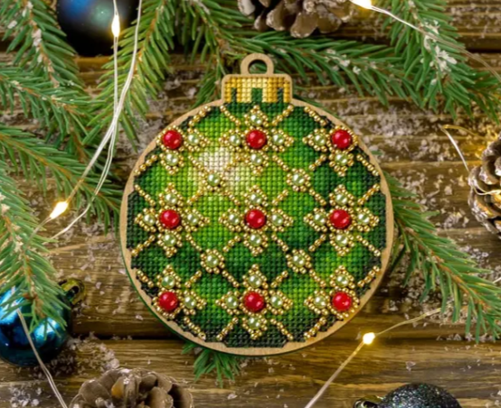 ,Siuvinėjimo siūlais ir karoliukais žaisliukas Žalias Bumbulas (Wonderland FLW-007)